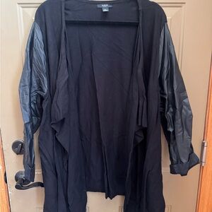 Alfani Black Drape Jacket with Faux Leather Sleeves